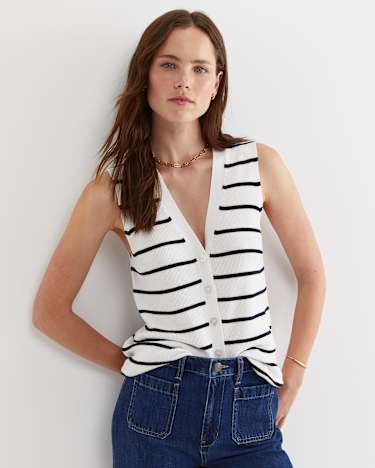 Becky Cotton Vest in WHITE/NAVY