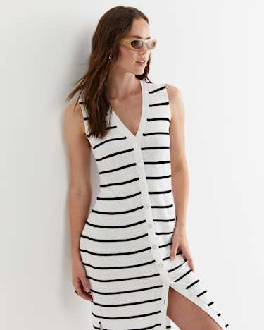 Becky Cotton Vest Dress in WHITE/NAVY