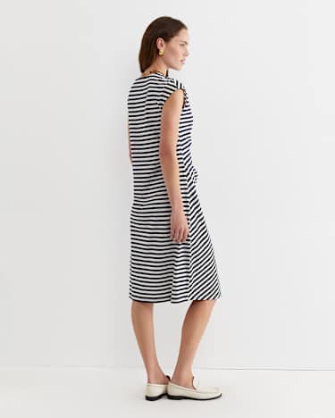 Tie Mercerised Cotton Jersey Dress in WHITE/NAVY