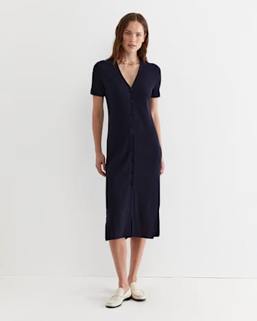 Becky Cotton Knit Midi Dress in NAVY