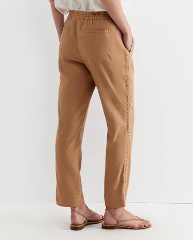 Rosa Lace Trim Linen Pant in TAN