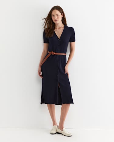 Becky Cotton Knit Midi Dress in NAVY