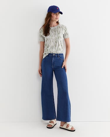 Tina Stripe Mercerised Tee in WHITE/KHAKI