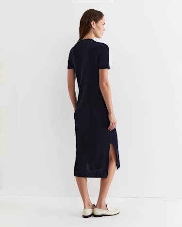 Becky Cotton Knit Midi Dress in NAVY