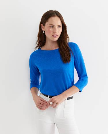 Cecile Linen Top in PEACOCK