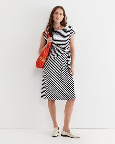 Tie Mercerised Cotton Jersey Dress in WHITE/NAVY