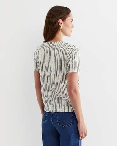 Tina Stripe Mercerised Tee in WHITE/KHAKI