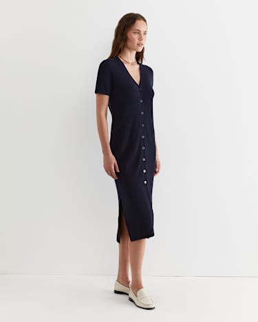 Becky Cotton Knit Midi Dress in NAVY