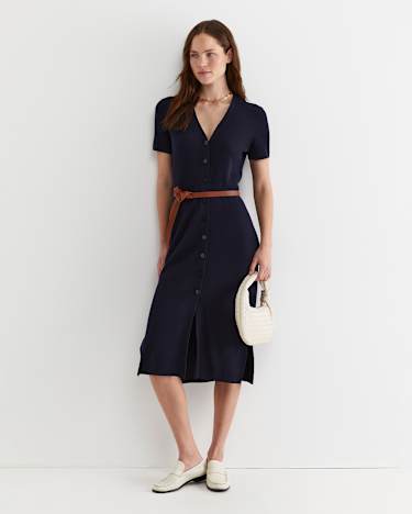 Becky Cotton Knit Midi Dress in NAVY