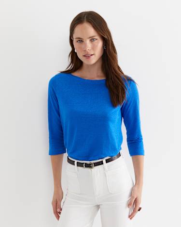 Cecile Linen Top in PEACOCK