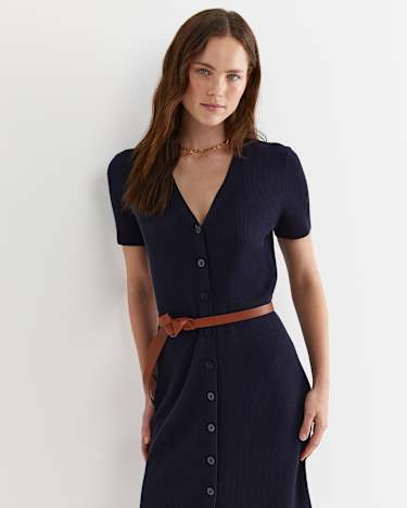 Becky Cotton Knit Midi Dress in NAVY