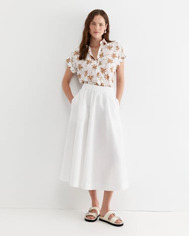 Palm Short Sleeve Lily Voile Shirt in TAN/WHITE