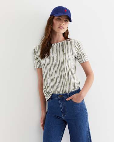 Tina Stripe Mercerised Tee in WHITE/KHAKI