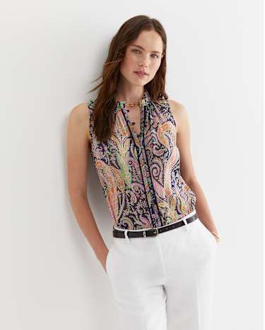 Florence Sleeveless Liberty Blouse in NAVY MULTI