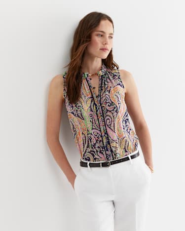 Florence Sleeveless Liberty Blouse in NAVY MULTI