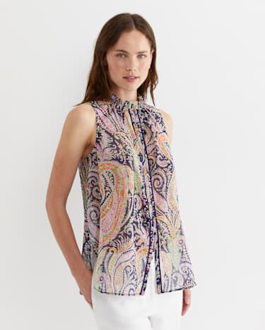 Florence Sleeveless Liberty Blouse in NAVY MULTI