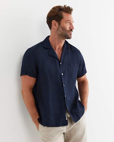 Short Sleeve Stanton Linen Shirt in NAVY