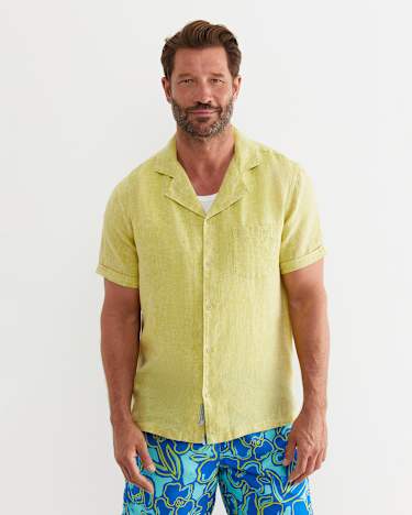 Short Sleeve Stanton Linen Shirt in LIME