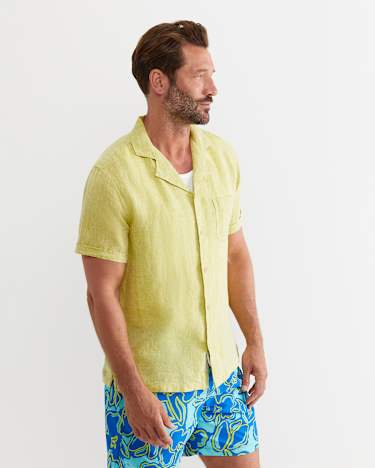 Short Sleeve Stanton Linen Shirt in LIME