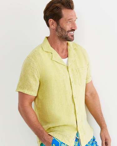Short Sleeve Stanton Linen Shirt in LIME