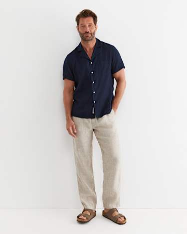 Short Sleeve Stanton Linen Shirt in NAVY