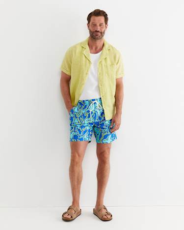 Short Sleeve Stanton Linen Shirt in LIME