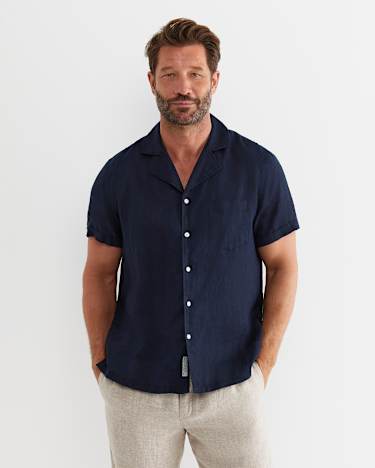 Short Sleeve Stanton Linen Shirt in NAVY