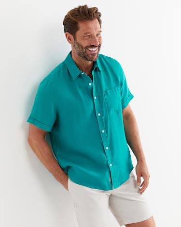 Short Sleeve Linen Shirt in SEAGREEN