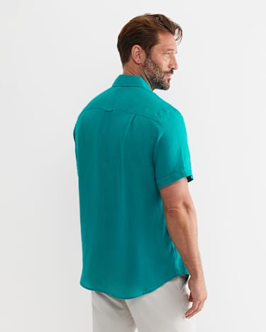 Short Sleeve Linen Shirt in SEAGREEN