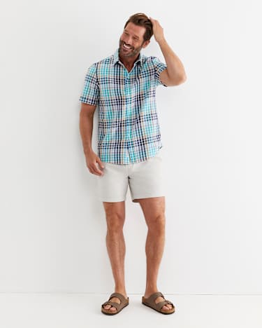 Knot Short Sleeve Check Shirt in BLUE MULTI