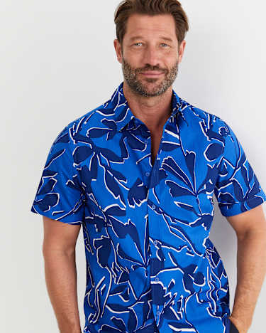 Marks Short Sleeve Cotton Shirt in NAVY MULTI
