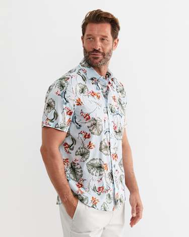 Percy Short Sleeve Cotton Shirt in BLUE MULTI