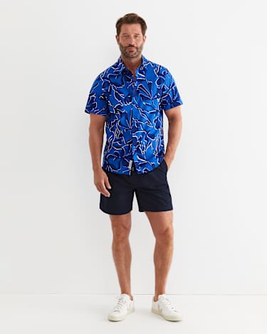 Marks Short Sleeve Cotton Shirt in NAVY MULTI