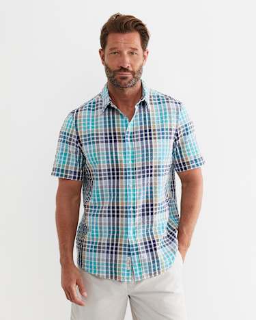 Knot Short Sleeve Check Shirt in BLUE MULTI