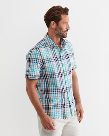 Knot Short Sleeve Check Shirt in BLUE MULTI