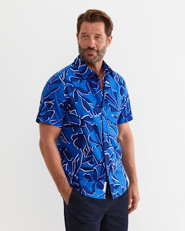 Marks Short Sleeve Cotton Shirt in NAVY MULTI