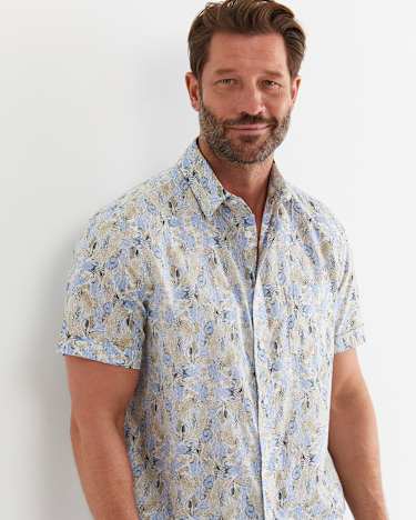 Howley Short Sleeve Cotton Shirt in WHITE/MULTI