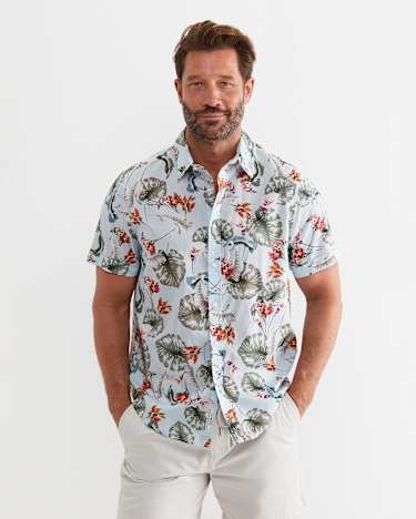Percy Short Sleeve Cotton Shirt in BLUE MULTI