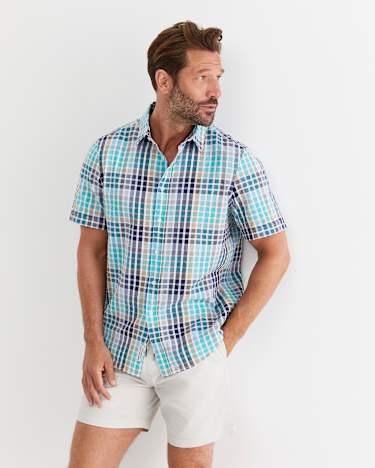 Knot Short Sleeve Check Shirt in BLUE MULTI