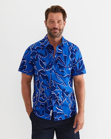 Marks Short Sleeve Cotton Shirt in NAVY MULTI