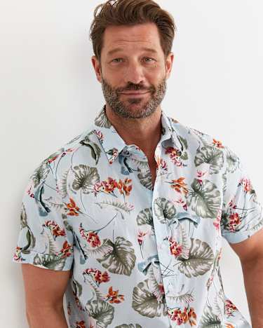 Percy Short Sleeve Cotton Shirt in BLUE MULTI
