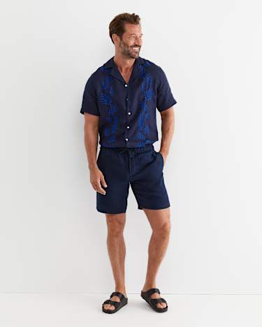 Toohey Short Sleeve Linen Shirt in NAVY