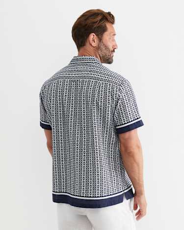 Paddington Short Sleeve Linen Blend Shirt in NAVY