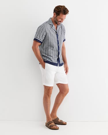 Paddington Short Sleeve Linen Blend Shirt in NAVY