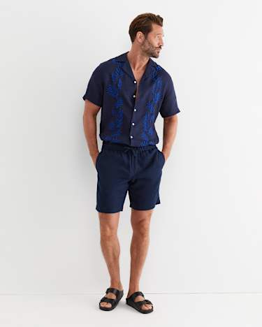 Toohey Short Sleeve Linen Shirt in NAVY