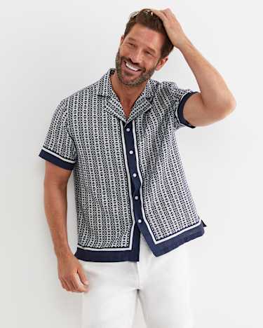 Paddington Short Sleeve Linen Blend Shirt in NAVY