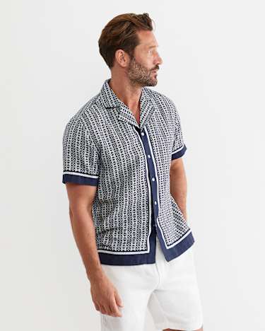 Paddington Short Sleeve Linen Blend Shirt in NAVY