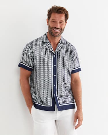 Paddington Short Sleeve Linen Blend Shirt in NAVY