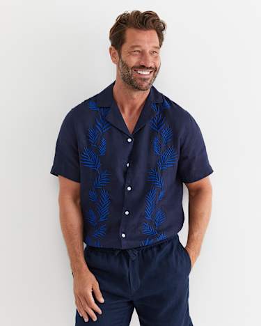 Toohey Short Sleeve Linen Shirt in NAVY