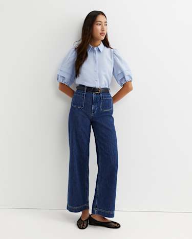 Lillian Lantern Sleeve Blouse in PALE BLUE